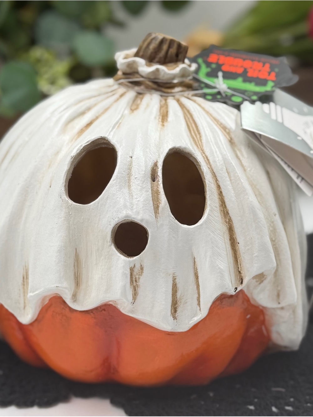 Viral toil & trouble led ghost pumpkin ceramic halloween decor 7”